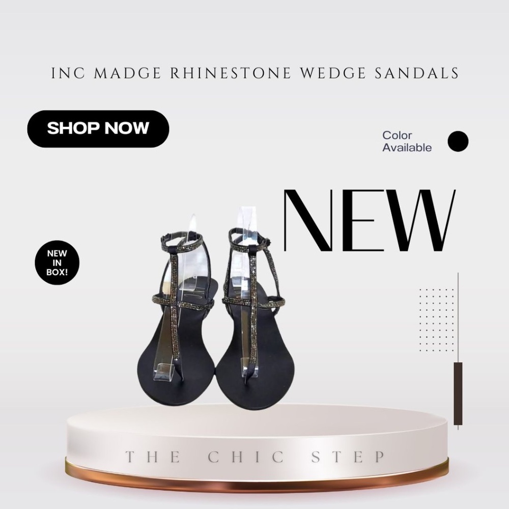 INC International Concepts Women’s Madge Rhinestone Wedge Sandals  Black